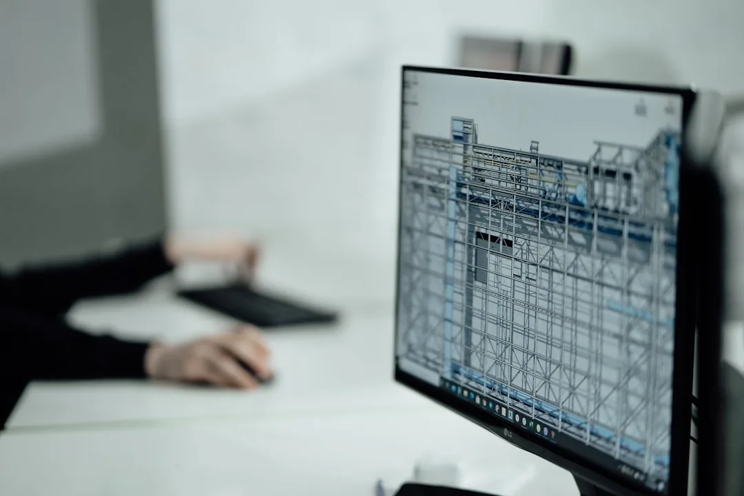 Écran affichant une maquette numérique de structure de bâtiment